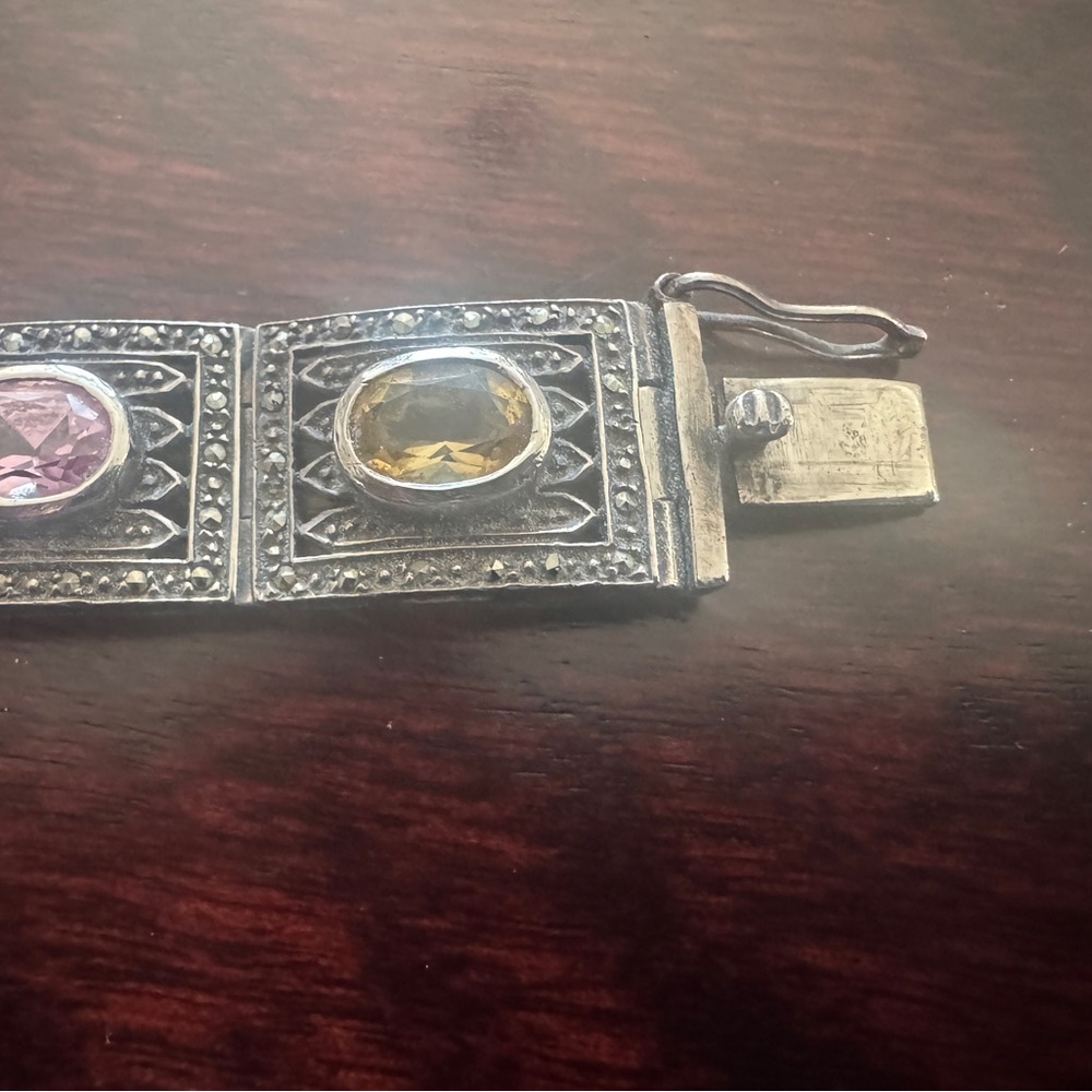 Vintage 925 Silver Multi-gemstone Link Bracelet - Picture 4 of 8